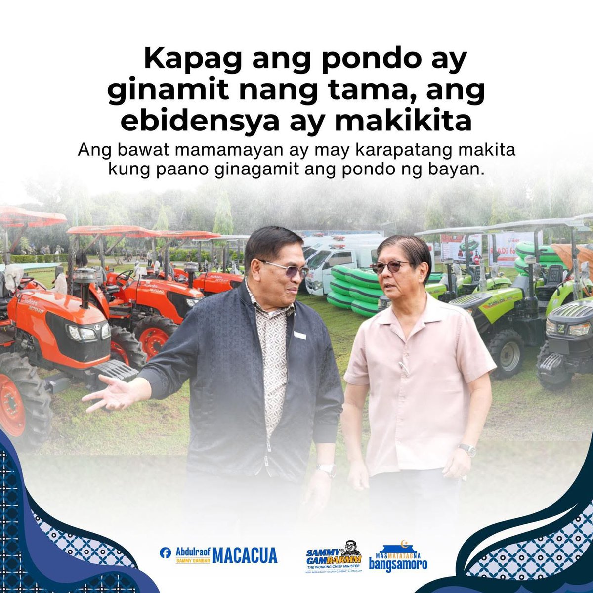 CMSammyGambar's tweet photo. Kapag ang pondo ay ginamit nang tama, ang ebidensya ay makikita

Ang bawat mamamayan ay may karapatang makita kung paano ginagamit ang pondo ng bayan.

#SammyGamBARMM 
#MoralGovernance 
#MasMatatagNaBangsamoro https://t.co/ZEBJCZxwyG