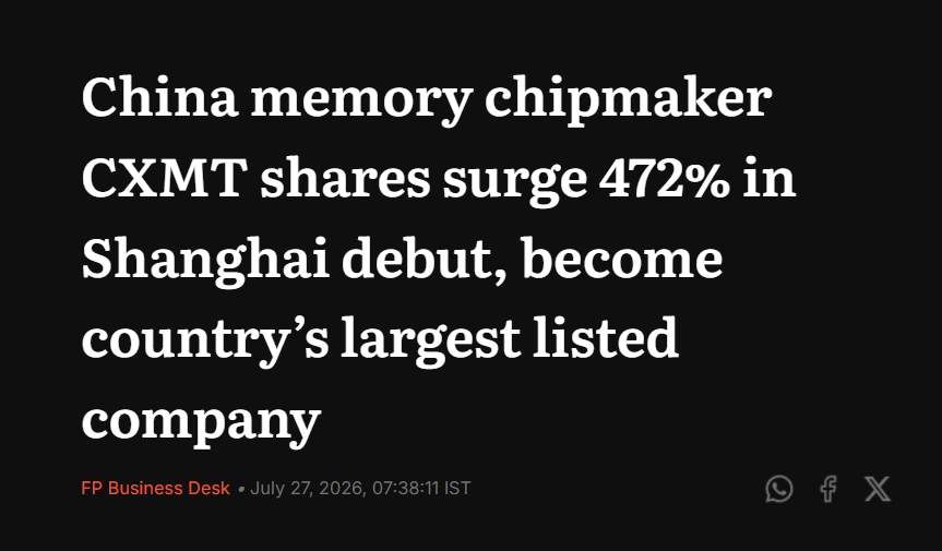 itsTarH's tweet photo. China's largest memory chip manufacturer just listed today

and went up 5x on listing day itself https://t.co/3PfgpOFnIQ