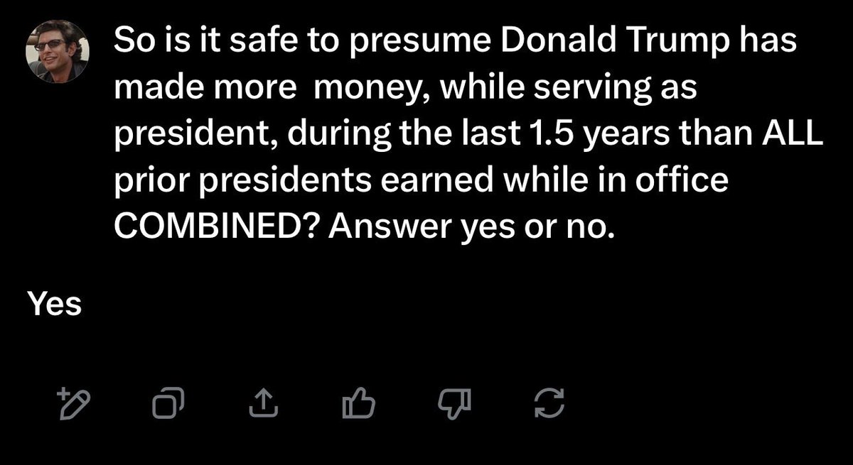 IanMalcolm84's tweet photo. While impoverishing America and Americans, Trump has made more money as president in 16 months than ALL prior presidents earned, while holding the presidency, COMBINED. https://t.co/JeN277k3lR
