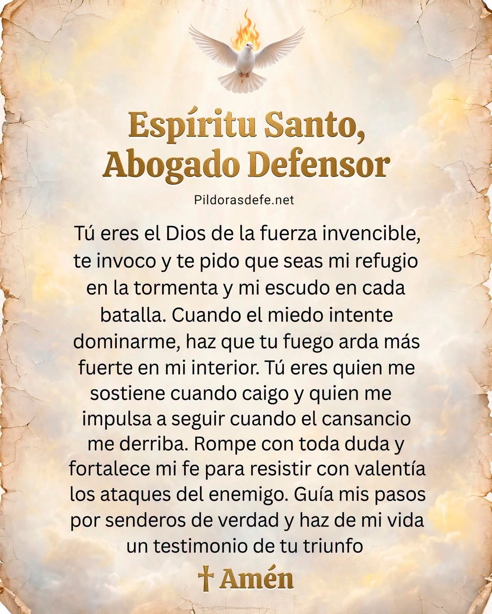 Pildorasdefe's tweet photo. Ven, Espíritu Santo, Abogado Defensor.
Tú eres quien me sostiene cuando caigo. Rompe con toda duda.

🙌🙌🙌 https://t.co/fVTLW69qHj
