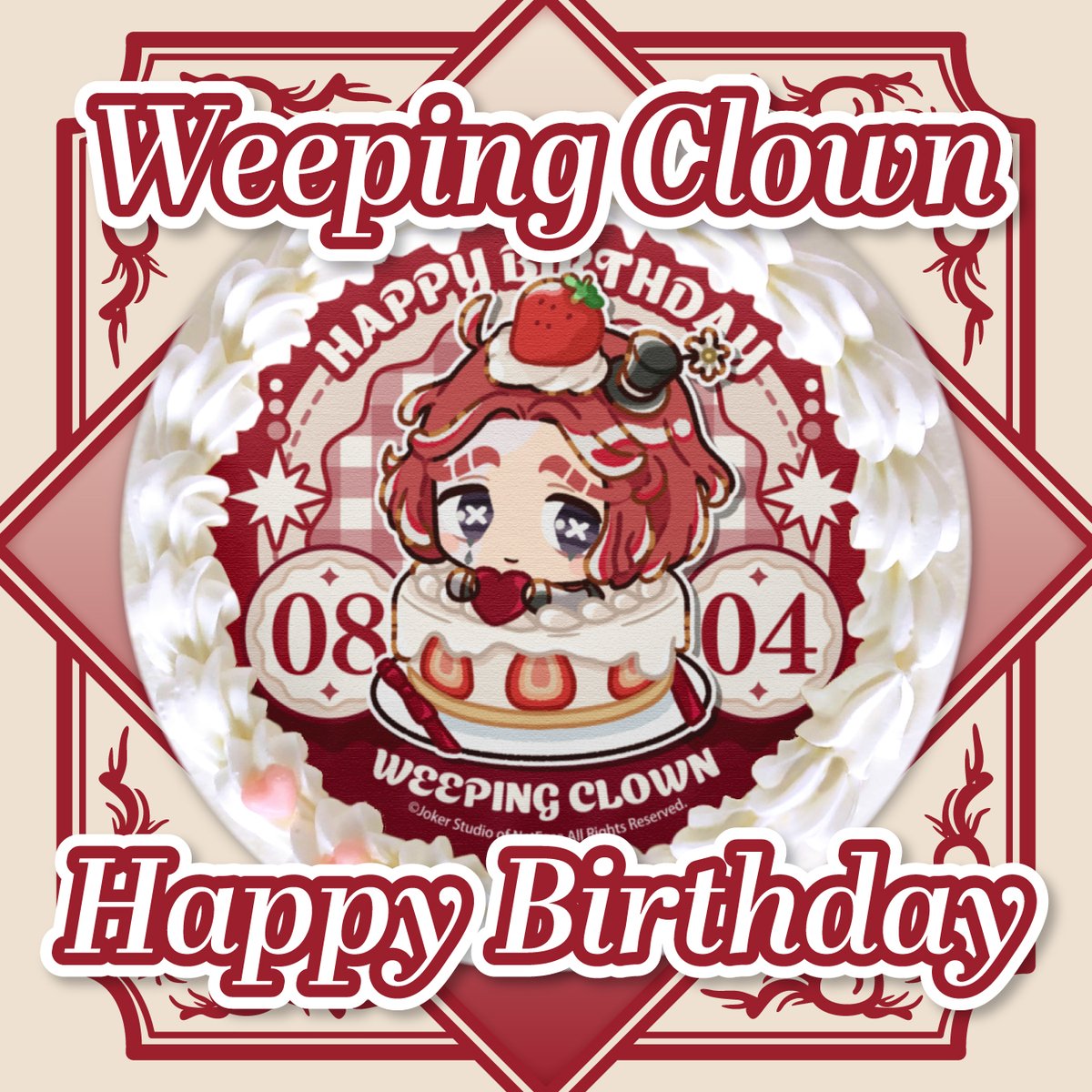 happypriroll's tweet photo. 『#IdentityV #第五人格』
本日8月4日は #泣きピエロ ジョーカー のお誕生日‼

Happy Birthday!👏✨
素敵なお誕生日になりますように🎉
https://t.co/qSguxK2IIk

#第五キャラの日
#ジョーカー誕生日2026 https://t.co/szUFyR7MiL