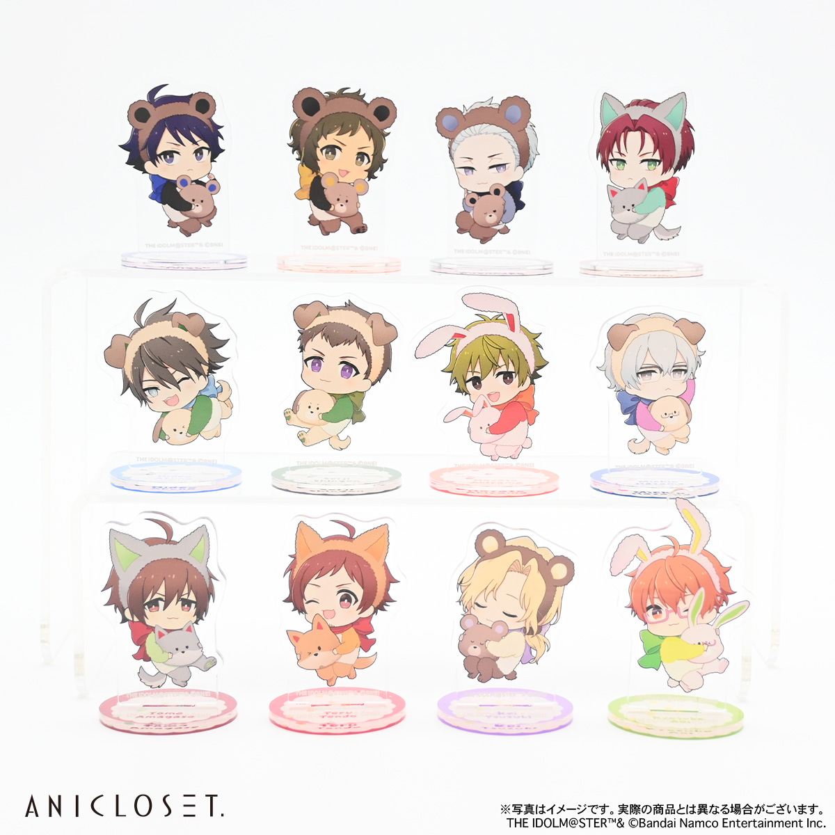 anicloset's tweet photo. /／
📢ミニキャラアクリルスタンドB ✨
\＼

過去に展開した動物シリーズをモチーフにした、
可愛らしいミニキャラアクリルスタンドBが登場🥰

もちっと可愛い手のひらサイズのアイドルたちが、
ペタペタ歩いた足跡付きの台座デザイン🐾✨

動物モチーフのコスチュームに包まれたアイドルたちを、
ぜひお手元へお迎えくださいね♪

本商品は『オープン販売』となります🤗

▼詳細はこちらから
🔎特設サイト
https://t.co/2fqtlJ93wn

🔗ANICLOSET.オンラインストア
https://t.co/PZqShHlBnr

#SideM
#ANICLOSET.