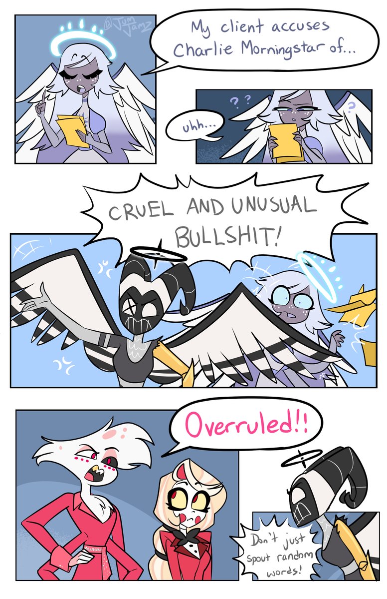 JumJamz's tweet photo. reposting cuz i fixed Lute's arm at some point. Anyway Charlie is in court sorta

(implied chaggie :P)

#HazbinHotel https://t.co/ra52BxtuSF