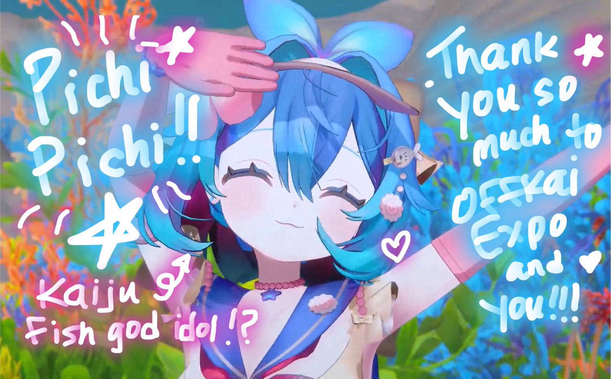 l4zufish's tweet photo. PICHI PICHI DAYO ⭐️
SURGE!!! is finally here to EVERYONE! 

Raki and I are so happy for you all to watch what we have worked so hard on for so long now! 🩵

Thank you for believing in me 🩵🐟 I may be a big fearsome fish kaiju but I really like to sing &amp; dance too! 🌊 https://t.co/1EKiW3qXh0