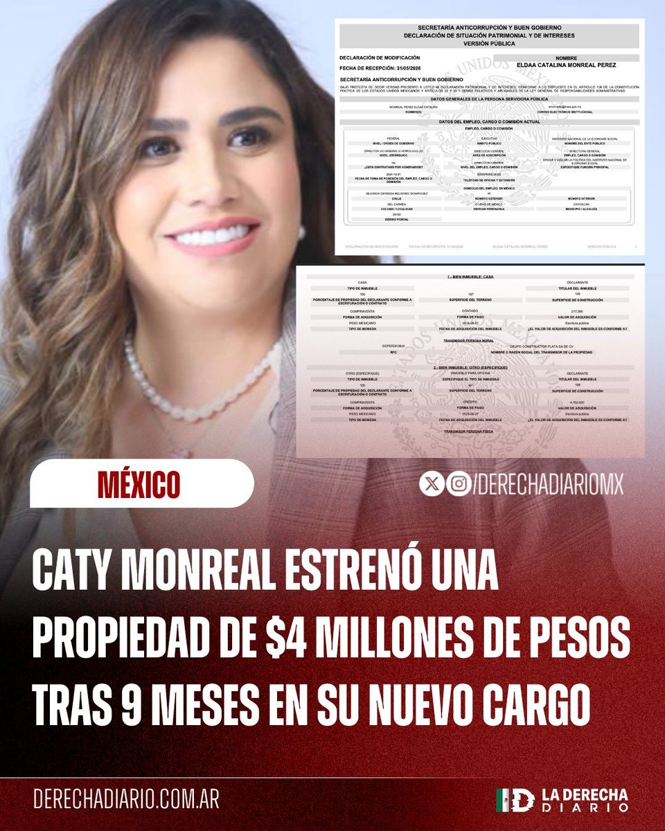 DerechaDiarioMX's tweet photo. 🚨🇲🇽 | #PorSiNoLoViste DE PURO NEPOTISMO: La morenista Caty Monreal estrenó una propiedad de más de 4 millones de pesos apenas después de 9 meses en su nuevo cargo al frente del INAES, percibiendo un salario anual de 4.7 millones, según su declaración, reveló el periodista Jorge García Orozco.