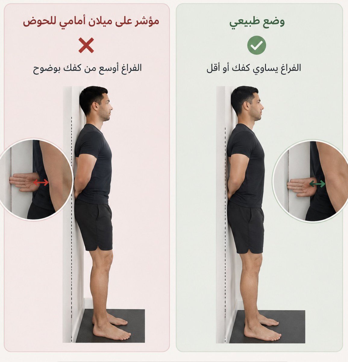 zahraafit's tweet photo. بطنك بارز مع إنك مو مكرش؟ وأسفل ظهرك يتعب من أقل وقفة طويلة؟
قبل تلوم الدهون، فيه احتمال يستاهل تنتبه له: الميلان الأمامي للحوض.
وش يعني؟ الجلوس الطويل دوام، سيارة، كنب ونمط الحياة الخامل يشد عضلات مقدمة الفخذ ويكسل عضلات المؤخرة والبطن النتيجة؟ الحوض يميل قدام، البطن يبرز حتى لو ما فيه دهون زايدة، والحِمل كله يروح لأسفل الظهر.
اختبر نفسك الحين في ثواني، قف ولاصق ظهرك بالجدار، وكعبك بعيد عنه قد الشبر. 
دخل كفك بين أسفل ظهرك والجدار فيه فراغ طبيعي عند الكل بس إذا كان أوسع من كفك بوضوح، هذا مؤشر أولي إن حوضك يمكن مايل قدام.

طيب وش الحل؟ المعادلة ببساطة: نرخي المشدود ونصحي النايم. 
إطالة لعضلات مقدمة الفخذ والحوض المشدودة من الجلوس مثل glute bridge لتفعيل عضلات المؤخرة. 
dead bug لتقوية عضلات البطن العميقة
ونقطة مهمة قبل تبدأ فيه حالات شكلها متشابه وحلها مختلف مو كل بطن بارز سببه الحوض، ومو كل ألم ظهر له نفس التمرين عشان كذا التقييم يجي قبل التمرين دايم.
وهذا الشي سبق سويناه مع ناس كثير بشكل كامل أونلاين قيمنا وضعهم بالصور والفيديو واختبارات حركية، واشتغلنا معهم على التصحيح خطوة خطوة.
ابحث عن الحل المناسب ولكن قبلها قيم وضعك واعرف كيف تتوجه بشكل صحيح.