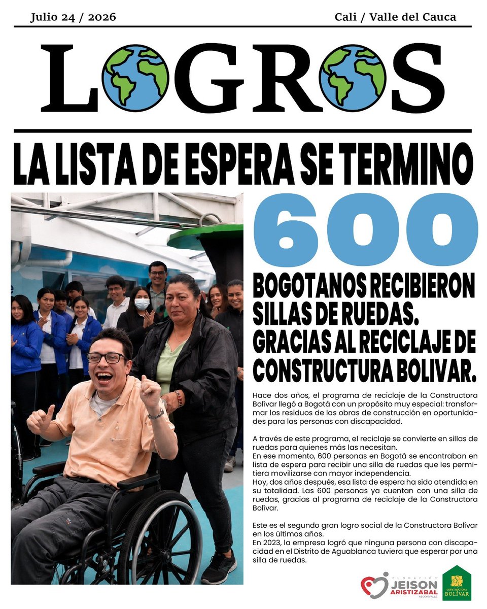 Jeison_HeroeCNN's tweet photo. Que Ningun bogotano con discapacidad le falte una silla de ruedas

Fue la meta en 2024 cuando llego nuestra fundacion a bogota con el programa de reciclaje de construtora bolivar, la lista de espera era de 600 personas que necesitaban una silla de ruedas, a todos se les entrego https://t.co/hgHQ7r9Pv9