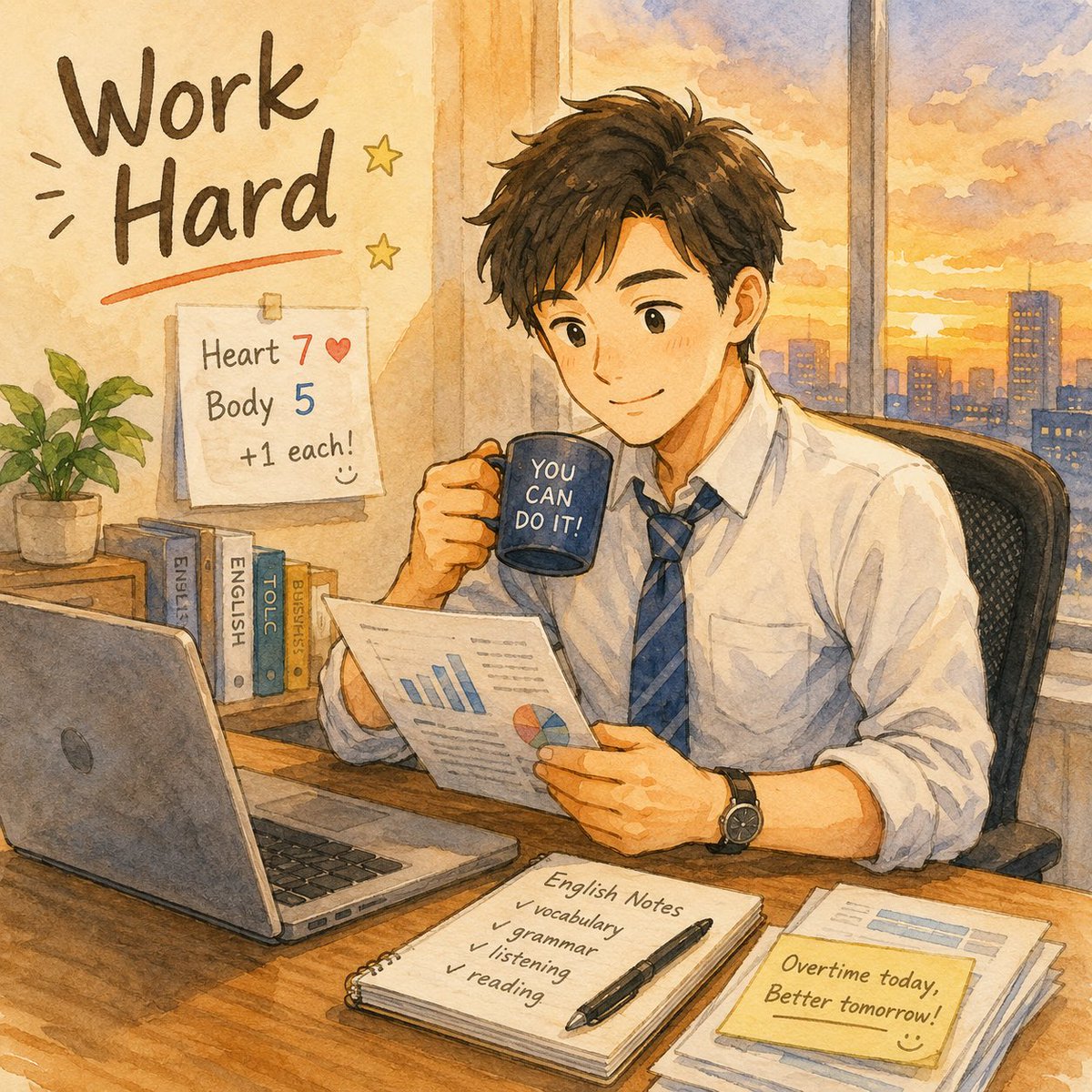 omiso_smec's tweet photo. Good morning!

Heart 7 | Body 5

To raise both by one point, I’ll work some overtime and earn some extra pay!

#TOEIC #English #ChatGPT https://t.co/RMsseqc0U3