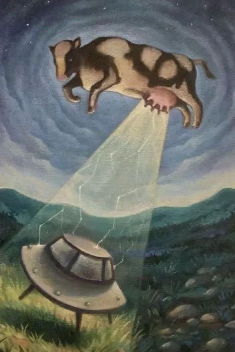 pmamtraveller's tweet photo. Cow abducting a UFO by artist Fer Martinez. https://t.co/5AfwyfEKjP