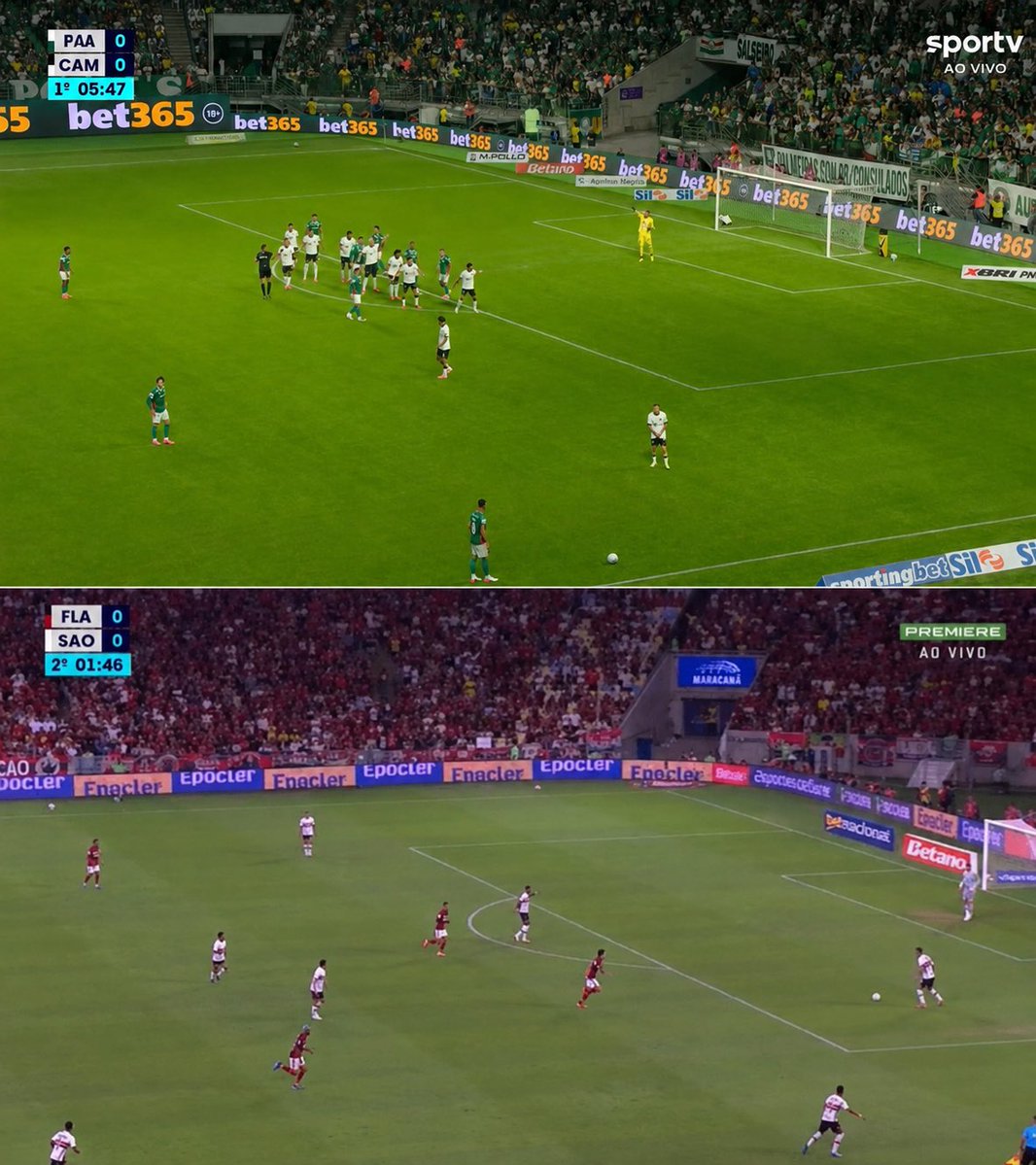 esporteperolas's tweet photo. Dois jogos do mesmo campeonato. Mas que, pela TV, parecem mundos diferentes.

Não estou nem falando da qualidade do gramado, e sim da qualidade da imagem. https://t.co/GjHh9Do9Rm