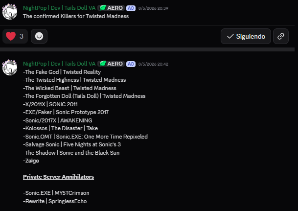 TwistedMadnessR's tweet photo. Our confirmed roster as of right now.

Don't ask for a certain character to get added.

(Posting this for those who for whatever reasons can't get on the Discord.) https://t.co/LXmYrF2cq3