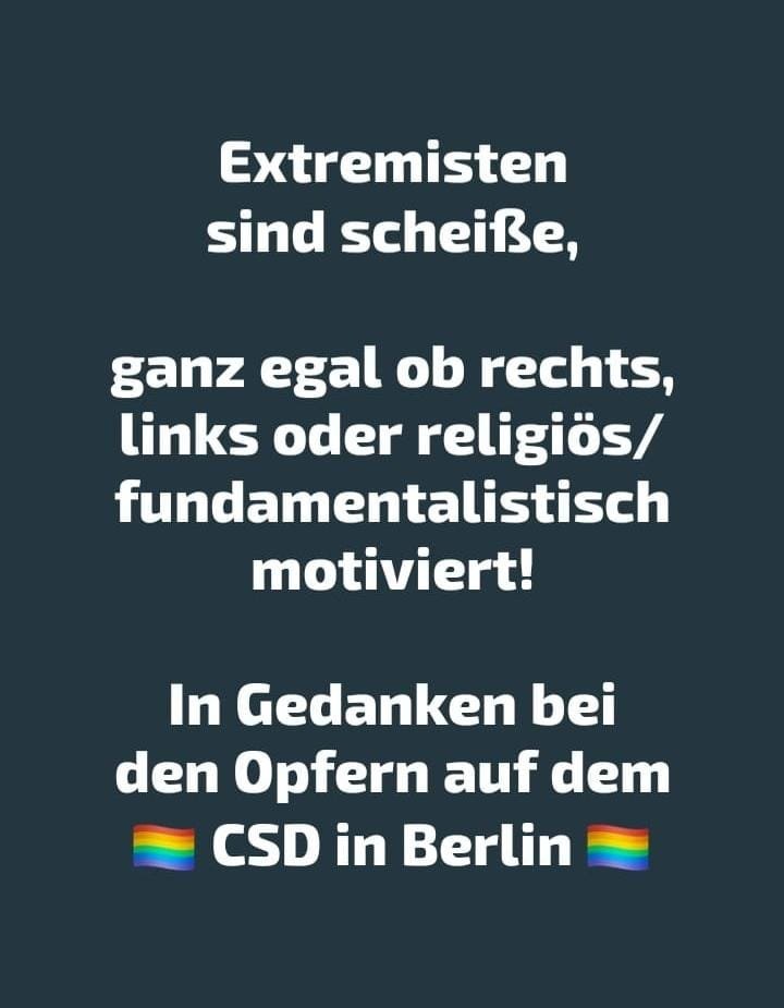 magieundhexerei's tweet photo. Wir wollen überall #Regenbogenfahnen sehen, dass alle #Extremisten einen Kotzanfall nach dem anderen bekommen, sobald sie nur das Haus verlassen und irgendwann freiwillig #UnserLand verlassen. 🌈
#Anschlag #Berlin #CSD #Extremismus #Fundamentalismus #Islamismus #Christianismus https://t.co/SEM50IAgaP