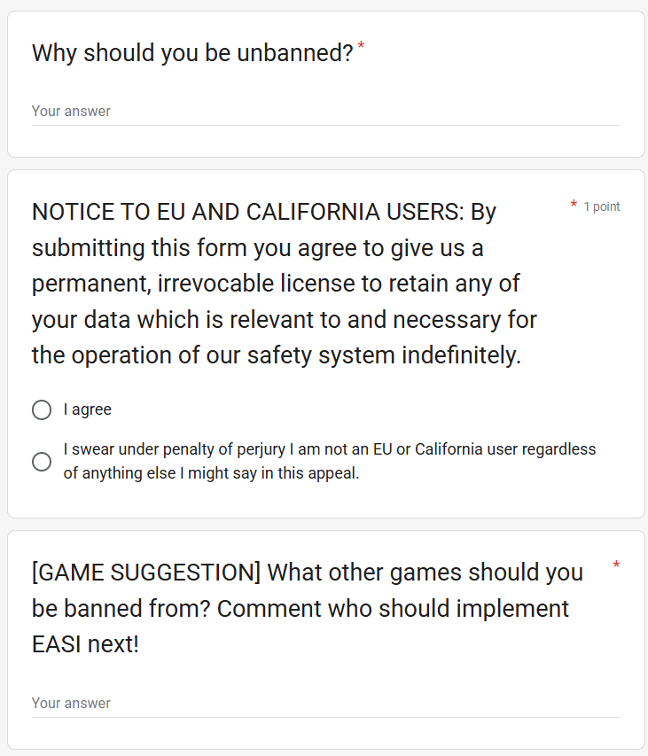 AbnoO_06_20's tweet photo. EASI's appeal process is definitely completely professional and is not solely going to be used to make fun of you https://t.co/pzVdgpjhpC