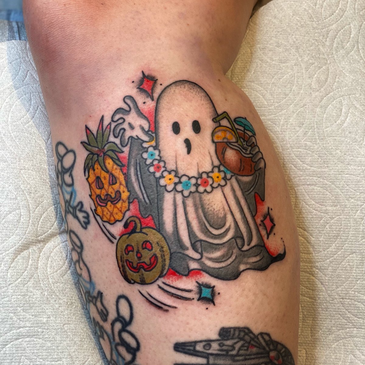 JVP_CRTS's tweet photo. Happy Summerween to all whom celebrate. Attached is a tiki Ghost I tattooed on a client recently https://t.co/gdxA6JLA7B