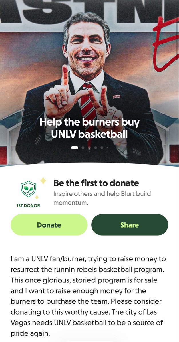 blurtversus's tweet photo. The UNLV basketball program is at a crossroads, and I believe it can rise again. Your support can help bring back the pride and excitement that once defined our city. Every donation counts, and sharing this message can make a difference. Let’s bring the Runnin Rebels back to life! https://t.co/atoIQDbi2h