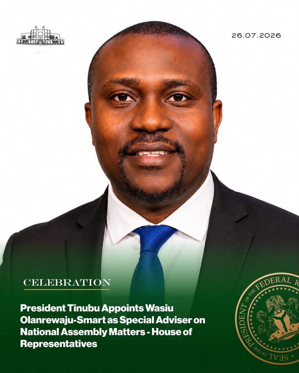 NGRPresident's tweet photo. President Tinubu Appoints Wasiu Olanrewaju-Smart as Special Adviser on National Assembly Matters - House of Representatives. https://t.co/iIDDOcL9BW