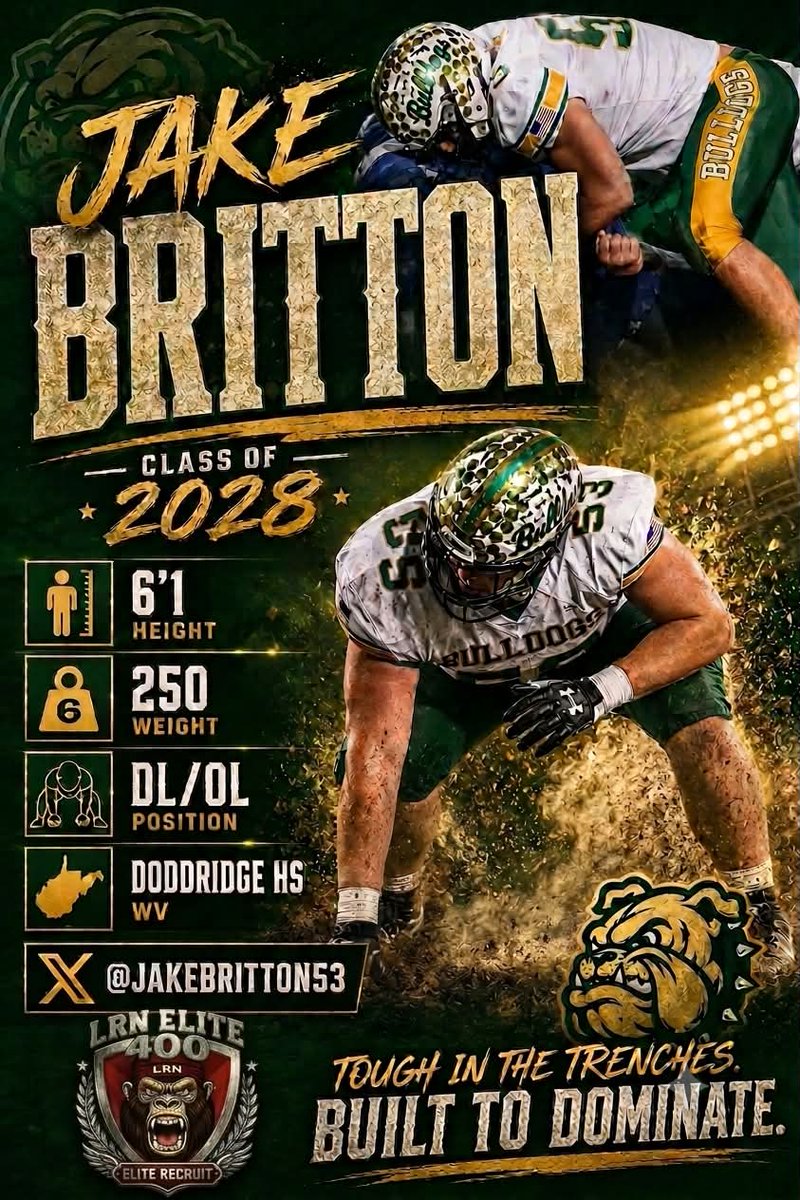 CoachrunLRNEast's tweet photo. I'd like to welcome @JakeBritton53 to our Elite 400 Family. This guy is a nightmare in the box. Rather its pancakes or getting after the QB, he can do it call. With a relentless motor, you can bet to find him playing through the whistle. https://t.co/TJU8EXrQqR