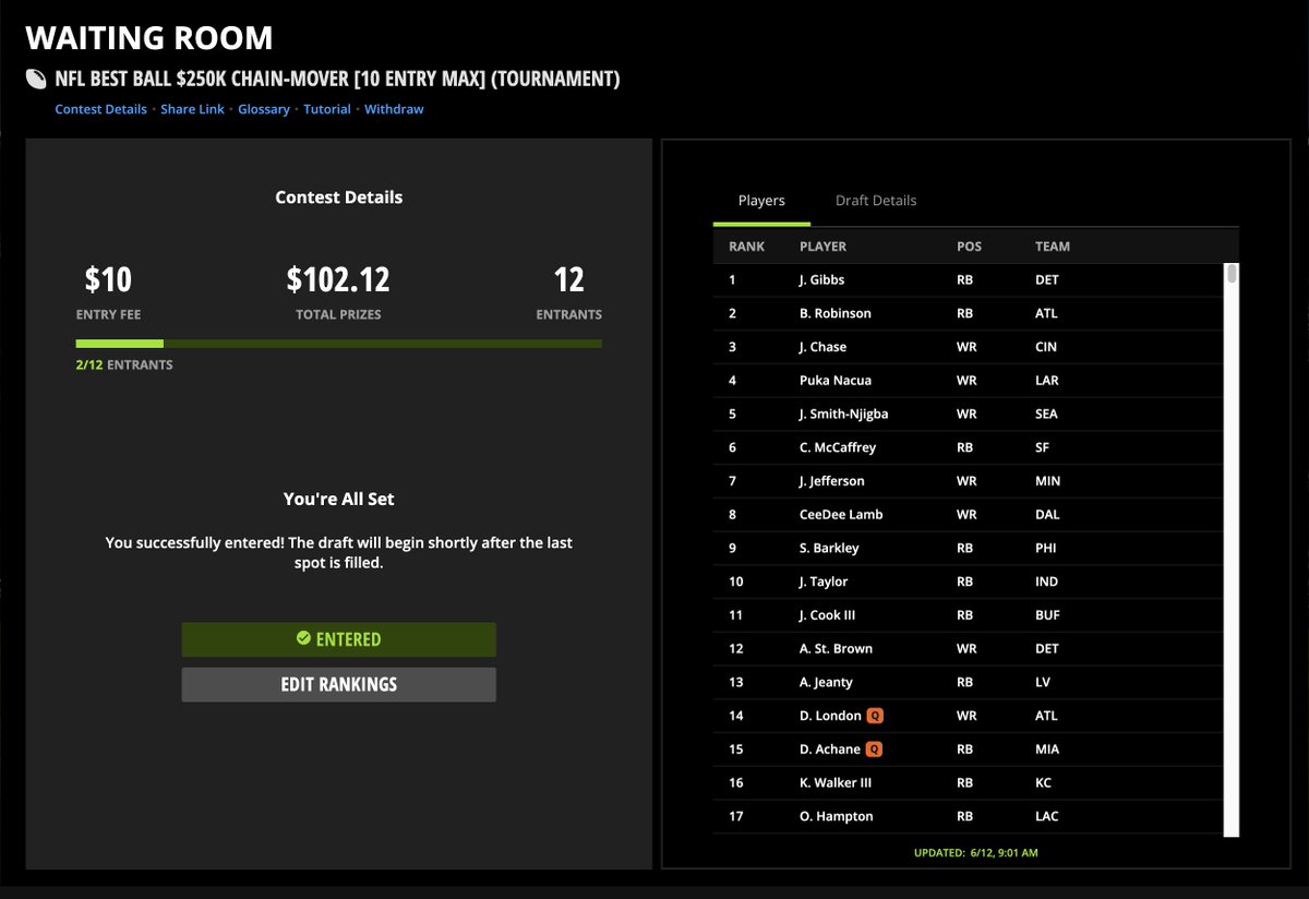 RyanHodge's tweet photo. Gunna rip a few of the DK Chain Mover this evening. 

$10, 10 max entry 50K to first.z

Come draft a few with me. https://t.co/G3FPTPUvVf