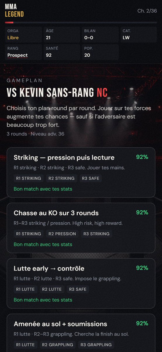 MMALEGENDARY's tweet photo. Nouvelle app : MMA LEGEND 

• Carrière de A à Z
• Combats, titres, drama, organisations
• Hall mondial — plusieurs runs possibles

des events spéciaux limités qui peuvent surgir sans prévenir et plus encore !
Le reste ? Tu le découvres en jouant.

👉  https://t.co/kbr9IasXIX https://t.co/HmfoN6LY5Y