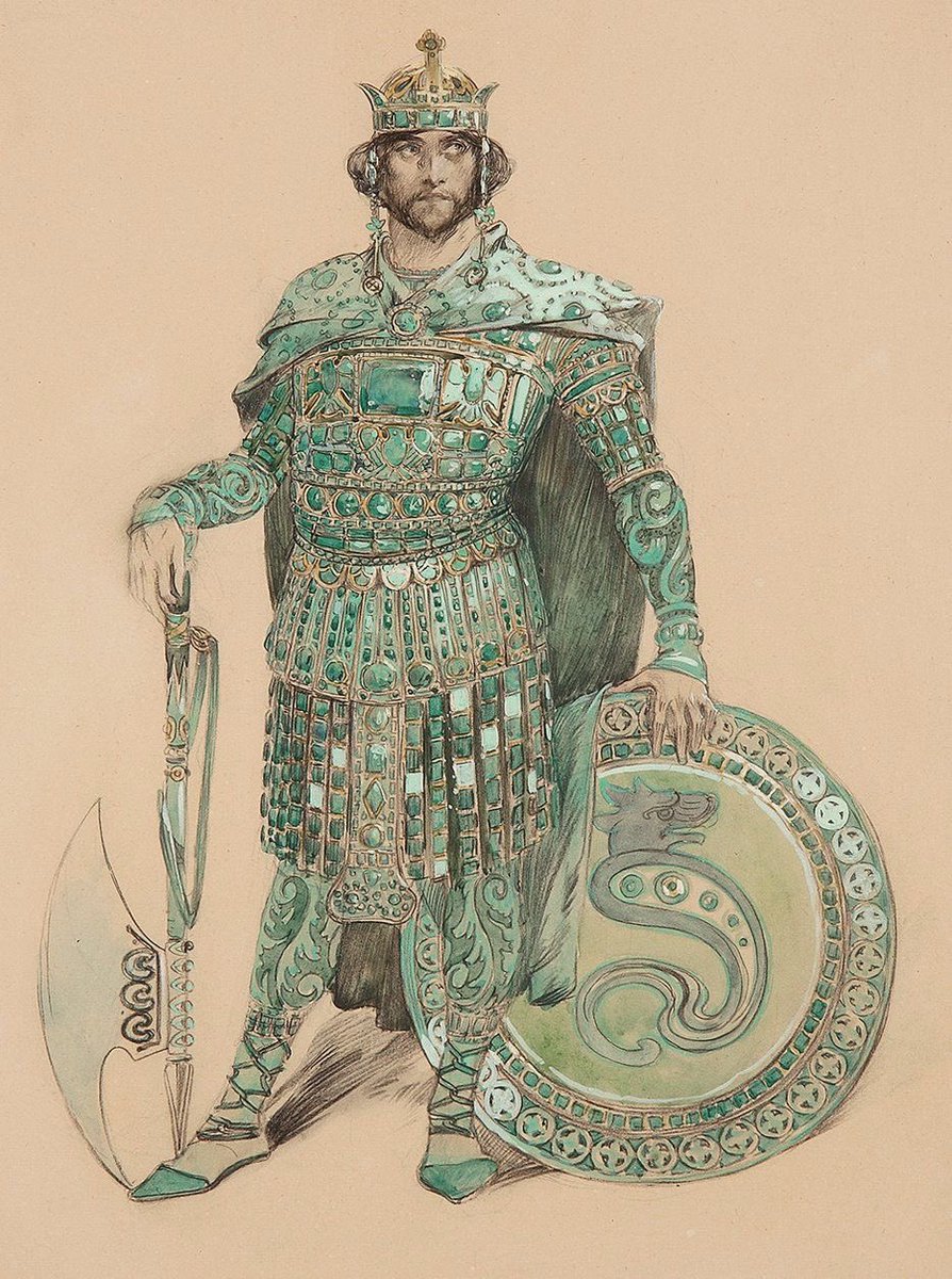 BluebellRaven's tweet photo. 1895 illustration by Alphonse Mucha, costume design for Edmond Rostand’s play.

The plot follows a dying medieval troubadour that sails across the Mediterranean to meet Mélissinde, his unattainable, highly idealized love, dying in her arms. https://t.co/W80zDhxVvI