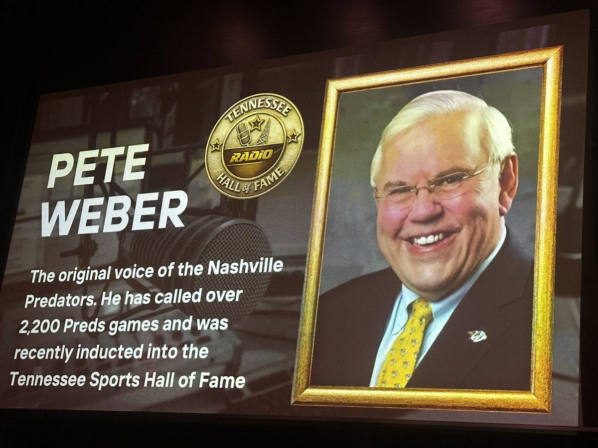 NC5_LelanStatom's tweet photo. The TN Radio Hall of Fame Ceremony was held Sat. night. The late Mark Howard was inducted by former @NC5 Sports Director Hope Hines & former @1045TheZone co-host @KIngramSports. The late Bill Cody was also inducted from @WSMradio along with @PredsNHL’s @PeteWeberSports #TRHOF https://t.co/jI0IWL8mwS