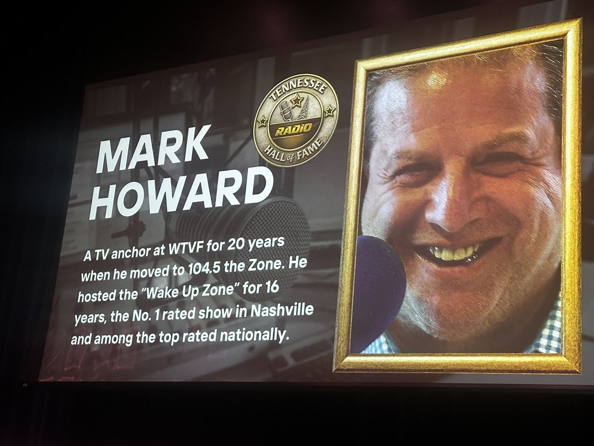 NC5_LelanStatom's tweet photo. The TN Radio Hall of Fame Ceremony was held Sat. night. The late Mark Howard was inducted by former @NC5 Sports Director Hope Hines & former @1045TheZone co-host @KIngramSports. The late Bill Cody was also inducted from @WSMradio along with @PredsNHL’s @PeteWeberSports #TRHOF https://t.co/jI0IWL8mwS