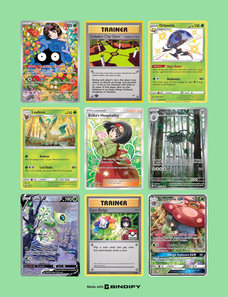 Nerd_Gasms's tweet photo. So this is something i worked on for fun but might make it a reality.

This is a set theme for the Kanto Gym leaders. Each pages consists of:

1 Gym Leader
1 Gym Stadium
1 Gym Badge
6 Pokemon Roster
1 Unevolved Pokemon with featured typing
1 Unique Pokemon with a different typing
1 Shiny Pokemon
1 Trainer Named Pokemon
1 Legendary Pokemon
1 Ace Pokemon

 (Typing based of the Virtual Game 
Example: Palossand is Ghost Ground but fits the theme. I also mixed and matched some of these into one pokemon.)