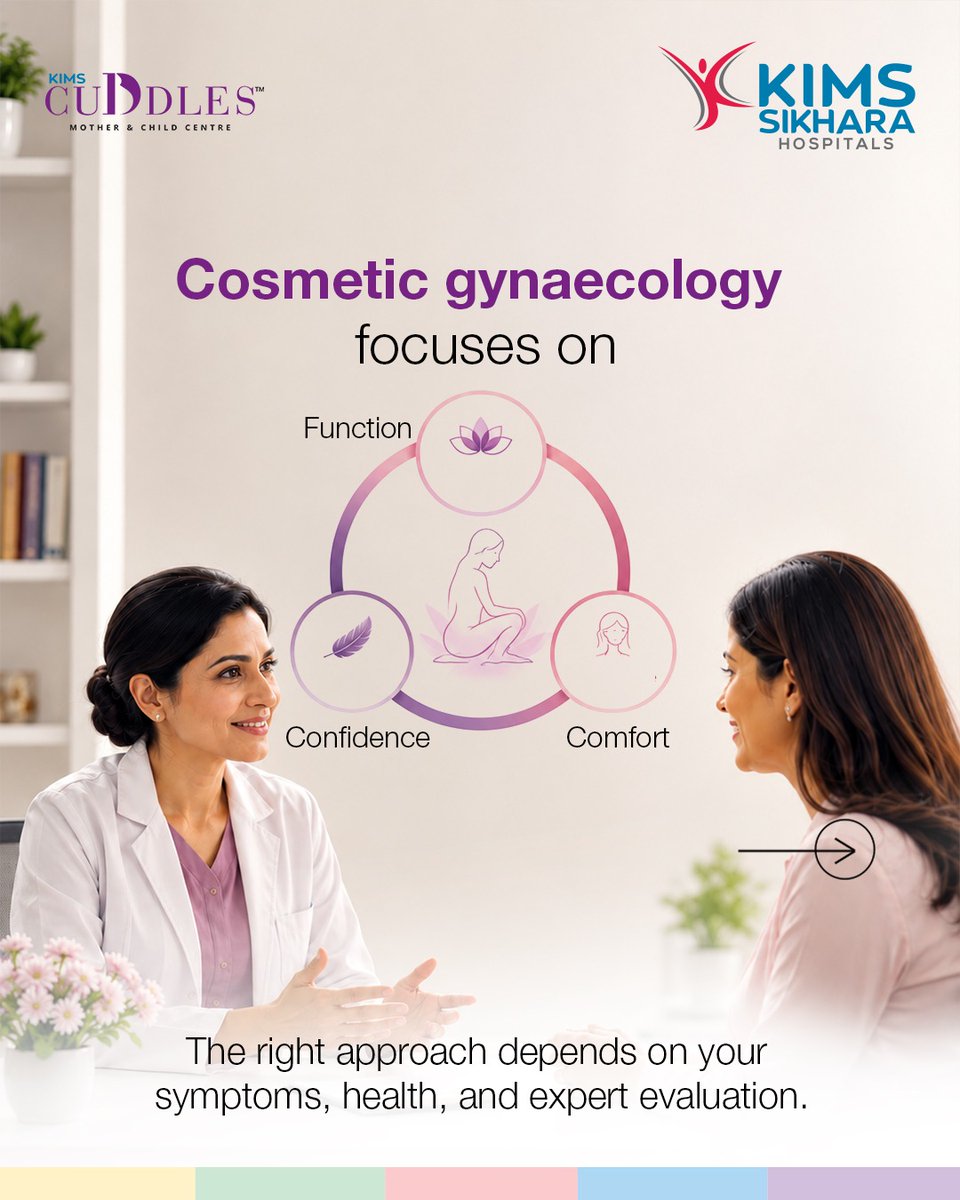 KimsSikhara's tweet photo. Your intimate health is vital for your well-being. Issues like vaginal dryness or discomfort during intimacy are common and treatable. Consult the Cosmetic Gynecology specialists at KIMS Sikhara Hospitals for personalized care. 

#KIMSSikhara #CosmeticGynecology #WomensHealth https://t.co/oRiyCPBxQj