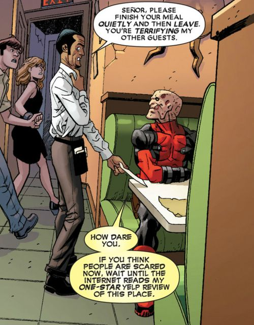 comicvisibility's tweet photo. The disabled comic character of the day is Wade Wilson / Deadpool from Marvel!

Along with having cancer and a facial disfigurement, Wade has been diagnosed with a variety of psychiatric conditions depending on the writer, including depression, adhd, ocd, bipolar, etc. https://t.co/AuT8eLL138