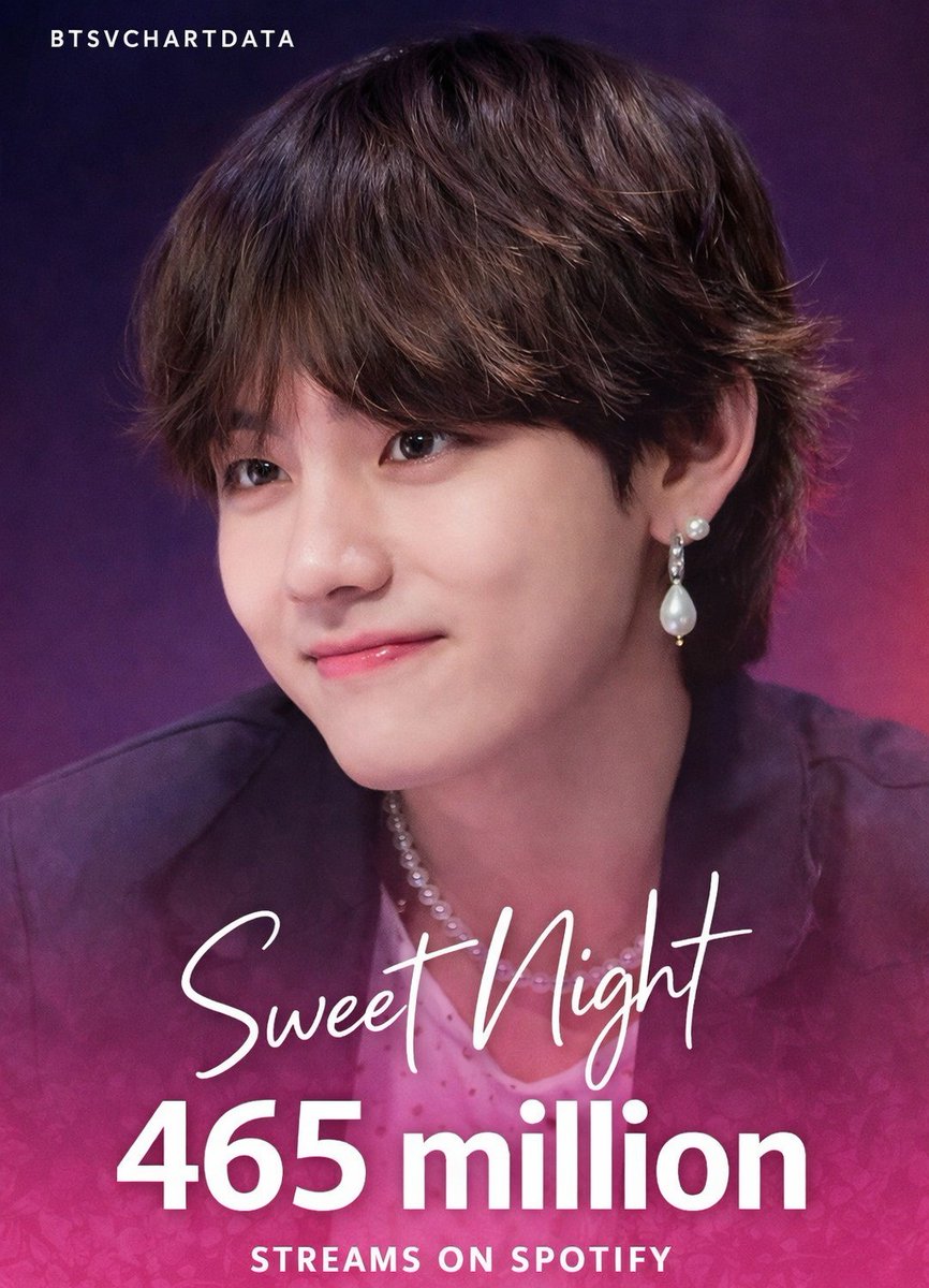 BTSVChartData's tweet photo. Sweet Night by V has surpassed 465,000,000 streams on Spotify! https://t.co/tszvqnIhMX
