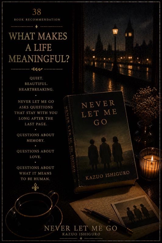 Books_Reviews_1's tweet photo. > What makes a life meaningful?

Quiet.

Beautiful.

Heartbreaking.

Never Let Me Go asks questions that stay with you long after the last page.

Questions about memory.

Questions about love.

Questions what it means to be human.

📚 Never Let Me Go

#kazuoishiguro #booklover https://t.co/Bt6ykm4Z0P