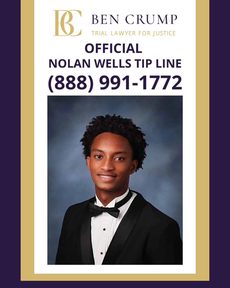 AttorneyCrump's tweet photo. Now that we know where LeBron is playing next year, can we focus on what happened to Nolan Wells?

If you have any information that could help, please call the official Nolan Wells Tip Line at (888) 991-1772.

Every detail matters. https://t.co/LXSDrivHRO
