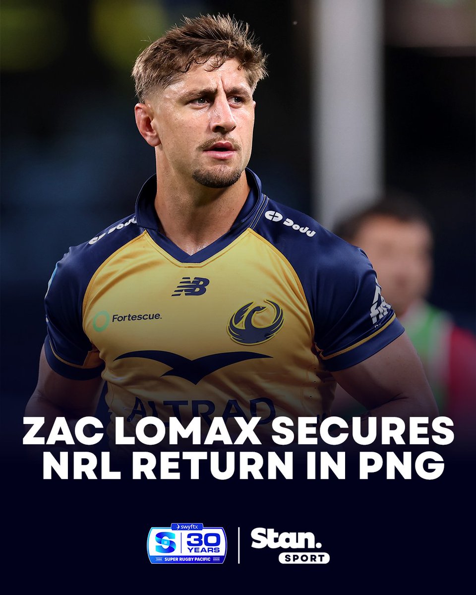 StanSportRugby's tweet photo. Zac Lomax confirms his departure from Super Rugby ❌

The outside back will remain with Western Force in 2027 before switching back to rugby league for the PNG Chiefs' inaugural season in 2028.

#StanSportAU https://t.co/RxI7gc6Ndb
