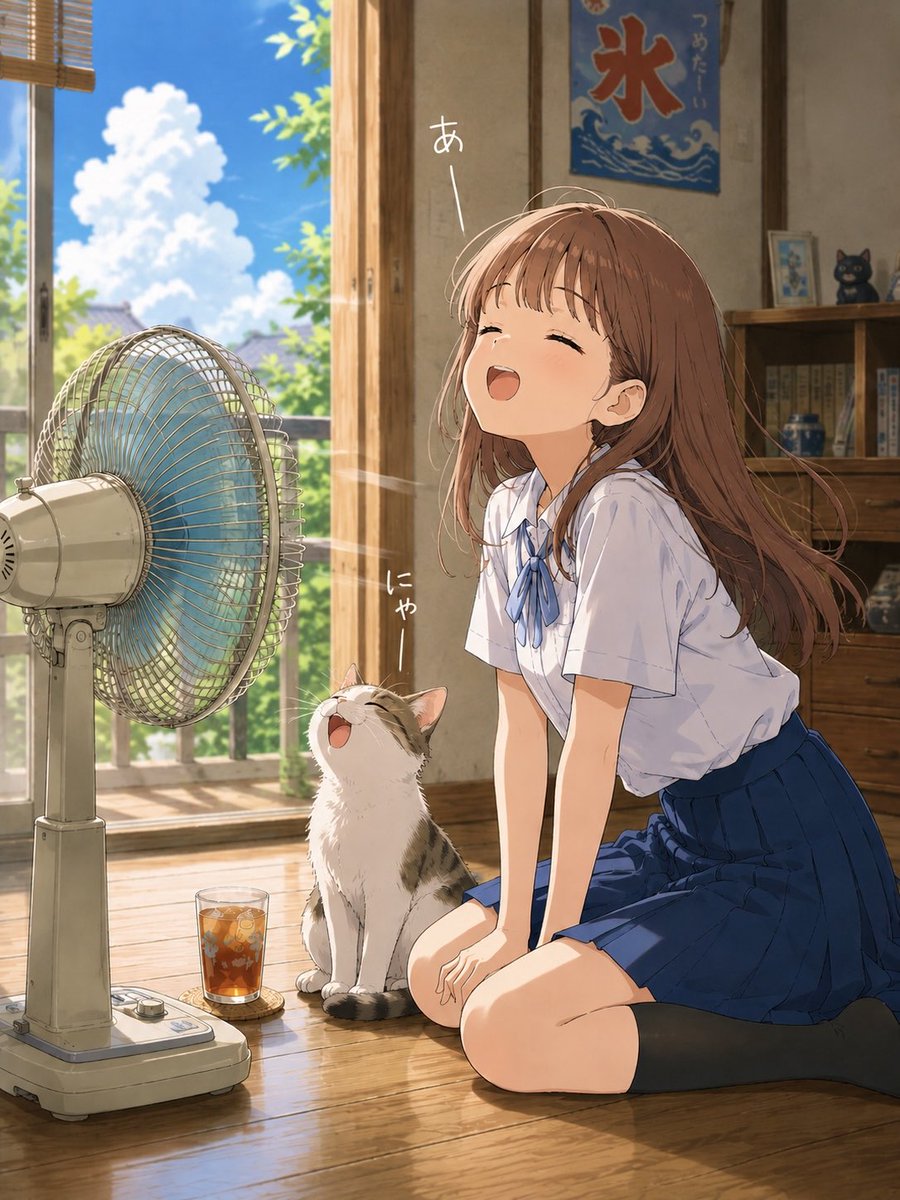 ohou44sub's tweet photo. 「扇風機の正しい使い方。」
「あーー。」だけで伝わる、
夏の気持ちよさ。
#WarishitaMix #AIイラスト好きさんと繋がりたい https://t.co/CltdE7ZZy2