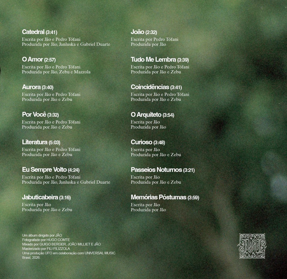 tracklist's tweet photo. 🚨 SAIU! Após 2 anos de hiato, Jão retorna com seu novo álbum, “Memórias Póstumas”.

O projeto já está disponível em todas as plataformas digitais. https://t.co/iV360PC0sN