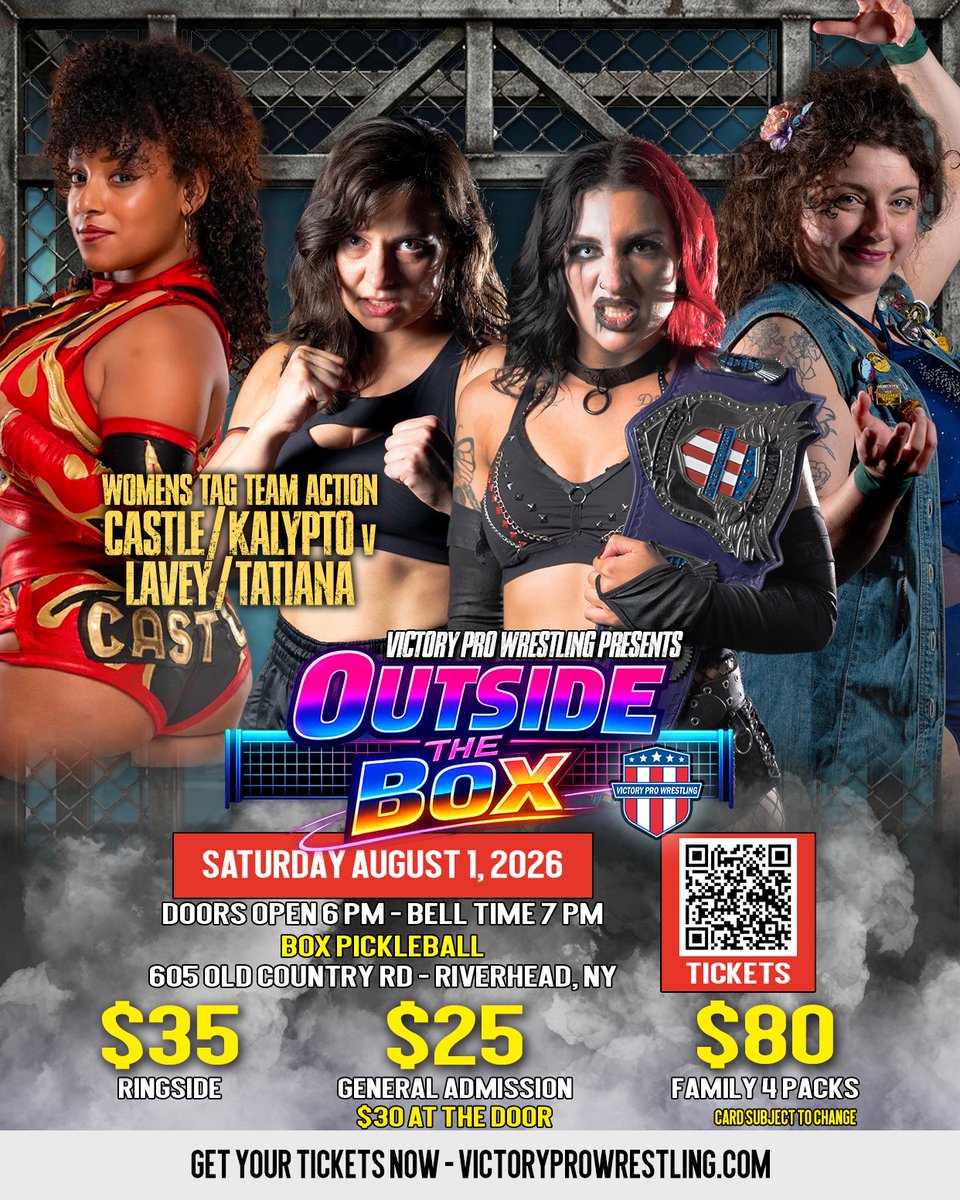 VPW_Wrestling's tweet photo. RIVERHEAD - The Unwilting Tatiana will be at Outside the Box

Sat Aug 1 | Box Pickleball in Riverhead

Tickets on sale now: https://t.co/LB1mvUBU4y 
#VPWLiveEvent #OutsidetheBox #Riverhead #ThingsToDo https://t.co/BdxQAhCurX