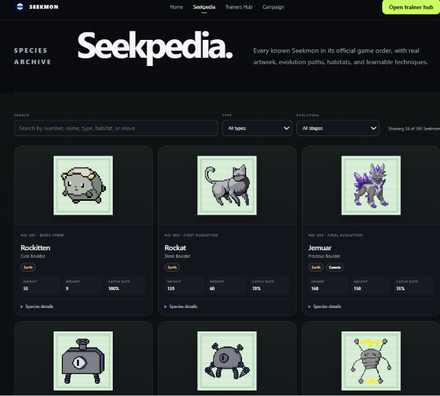 Seekmon's tweet photo. Seekpedia is also live on https://t.co/dLVXDRMeiT https://t.co/hfxrbJ7YOm