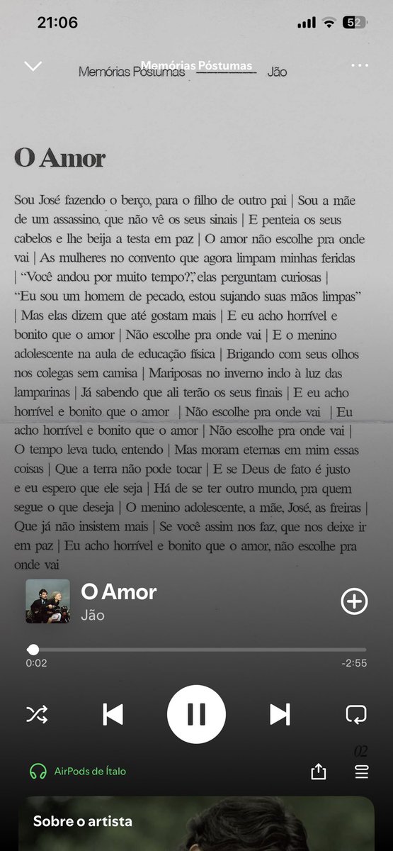 ytalo_du's tweet photo. OS CANVAS DAS MÚSICAS NO SPOTIFY SÃO AS LETRAS DELAS JÃO TU ARRASOU AQUI PQP 

#MemóriasPóstumas https://t.co/RfgeJyLTZ2