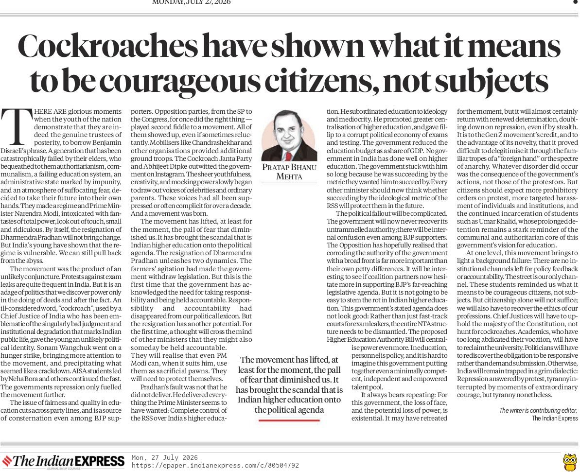 pbmehta's tweet photo. The significance of the "cockroach" moment  and the dangers to follow https://t.co/TJNkKcDROl