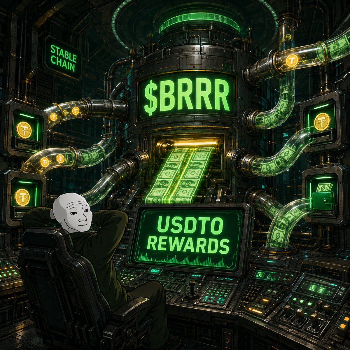 BRRR_Stable's tweet photo. The $BRRR control room is fully operational.

USDT0 rewards are flowing, the holders are relaxing, and the printer never stops. 🖨️💸 https://t.co/SNV2rxrEvg