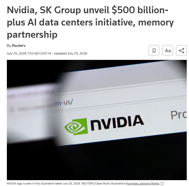 Stock__Kevin's tweet photo. July 27 Daily Market Brief
※ July 26is a Sunday, and both the Korean and U.S. stock markets are closed. The following update is based on the July 24 closing data and weekend developments reported on July 25–26.📈 Market Overview
🇰🇷 South Korean Market
· The KOSPI fell 5.72% to 6,690.62 last Friday, while the KOSDAQ declined 5.32% to 748.22. Sell-side sidecar mechanisms were triggered in both markets, showing that Korean equities remain in an extremely volatile environment.· Samsung Electronics dropped 7.59% to KRW 249,500, while SK Hynix fell 8.34% to KRW 1,759,000. Heavy selling in the two major semiconductor names was the main driver of the KOSPI decline.· This selloff should not be interpreted simply as a sudden deterioration in HBM demand or the fundamental outlook for Korea’s semiconductor industry.The more immediate pressures came from:→ Valuation compression
→ Heavy foreign and institutional selling
→ Deleveraging in single-stock leveraged ETFs
→ Weaker risk appetite caused by higher oil prices and global interest rates🇺🇸 U.S. Market
· The Dow Jones rose 0.46% to 51,947.25, the S&P 500 gained 0.05% to 7,411.98, while the Nasdaq fell 0.64% to 24,975.82.· Major U.S. indices were relatively stable, but semiconductor and AI-related stocks remained under pressure.The market is no longer asking whether AI demand exists.The real question is whether rapidly expanding AI capital expenditure can translate into revenue, earnings, free cash flow and acceptable returns on investment.· Oil prices retreated from their highs on Friday, providing some support to equities and bonds. However, oil, inflation expectations and long-term interest rates remain important variables for highly valued technology stocks this week.🏢 Major Corporate and Policy Developments
· Korean companies and major U.S. technology firms are reportedly pursuing semiconductor supply and production partnerships worth a combined $950 billion.The key components include:→ SK Hynix pursuing approximately $750 billion in memory-chip supply agreements with U.S. technology companies, including NVIDIA
→ Samsung Electronics pursuing approximately $200 billion in advanced-memory, foundry and related semiconductor cooperationThese weekend developments were not reflected in the July 24 Korean market close and could become major catalysts for Samsung Electronics, SK Hynix and their semiconductor supply chains this week.· The partnership announced by SK Group and NVIDIA is valued at more than $500 billion and includes the joint development of next-generation HBM and the construction of AI infrastructure in https://t.co/4NDgNH9SgF Telecom plans to build a 2GW AI data center using NVIDIA Vera Rubin chips and SK Hynix HBM4, with the first facility targeted to begin operations in 2027.· However, the announced figures may include a mixture of binding purchase contracts, long-term cooperation frameworks, memorandums of understanding and potential project ceilings.What matters for actual earnings is not the headline amount, but:→ Actual purchase volumes
→ Advance payments
→ Product mix
→ Execution timetable
→ Operating margins· South Korean financial regulators have raised the minimum cash deposit required for individual investors trading single-stock leveraged ETFs to KRW 30 million, with implementation brought forward to July 31.The measure may weaken speculative demand in the short term, but it could help reduce the extent to which leveraged ETFs amplify volatility in Samsung Electronics, SK Hynix and the KOSPI over the medium term.📅 Key Issues to Watch This Week
· The opening reaction in Samsung Electronics and SK HynixThe key issue is not whether the shares open sharply higher.Investors should watch whether the market can absorb the supply created by last Friday’s selloff and whether foreign investors continue buying both spot shares and index futures.A sharp gap-up followed by immediate selling would suggest that deleveraging is not yet complete.A pullback with weaker selling pressure and the formation of a higher low would represent a healthier recovery structure.· The contractual nature of the $950 billion partnershipThe market needs to distinguish between legally binding long-term purchase contracts, broad cooperation frameworks and potential five-year transaction ceilings.· Key price structures for Samsung Electronics and SK HynixSamsung Electronics first needs to stabilize above KRW 249,500 and gradually recover last Friday’s large bearish candle.For SK Hynix, the market should watch whether support develops around KRW 1,759,000 and whether the stock can break above its previous rebound high during the next recovery attempt.· Earnings from major U.S. technology companiesInvestors will continue to focus on cloud growth, AI capital expenditure, free cash flow and management commentary regarding the payback period for AI investments.Strong revenue growth alone is no longer enough.The market now wants evidence that AI investment is converting into sustainable profits.· The Federal Reserve, oil prices and U.S. Treasury yieldsMonetary-policy commentary, crude-oil prices and long-term bond yields could directly affect risk appetite for highly valued AI and semiconductor stocks such as NVIDIA, AMD, Samsung Electronics and SK https://t.co/X8b7OVUJOl View
The Korean market is likely to face two opposing forces this week:Improving fundamental expectations driven by large AI and semiconductor partnershipsversusOngoing leverage liquidation, profit-taking and overhead supply following last week’s sharp declineThe most important signal will not be the size of the opening rally.
What matters is whether selling pressure fades after the positive news is priced in, whether foreign investors continue absorbing supply, and whether Samsung Electronics and SK Hynix can form higher lows.※ This material is provided for informational purposes only and does not constitute investment advice. Avoid chasing news-driven rallies, and maintain disciplined stop-loss and risk-control rules.