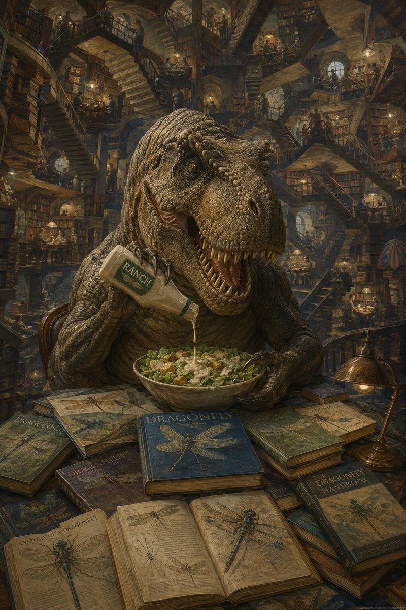 helmortart's tweet photo. A tyrant crowned the lettuce with a rain of ranch,
while dragonfly scriptures fluttered without wings.
The library bent into impossible thought,
and every page devoured the silence before the beast could. https://t.co/6tLPNffNLK