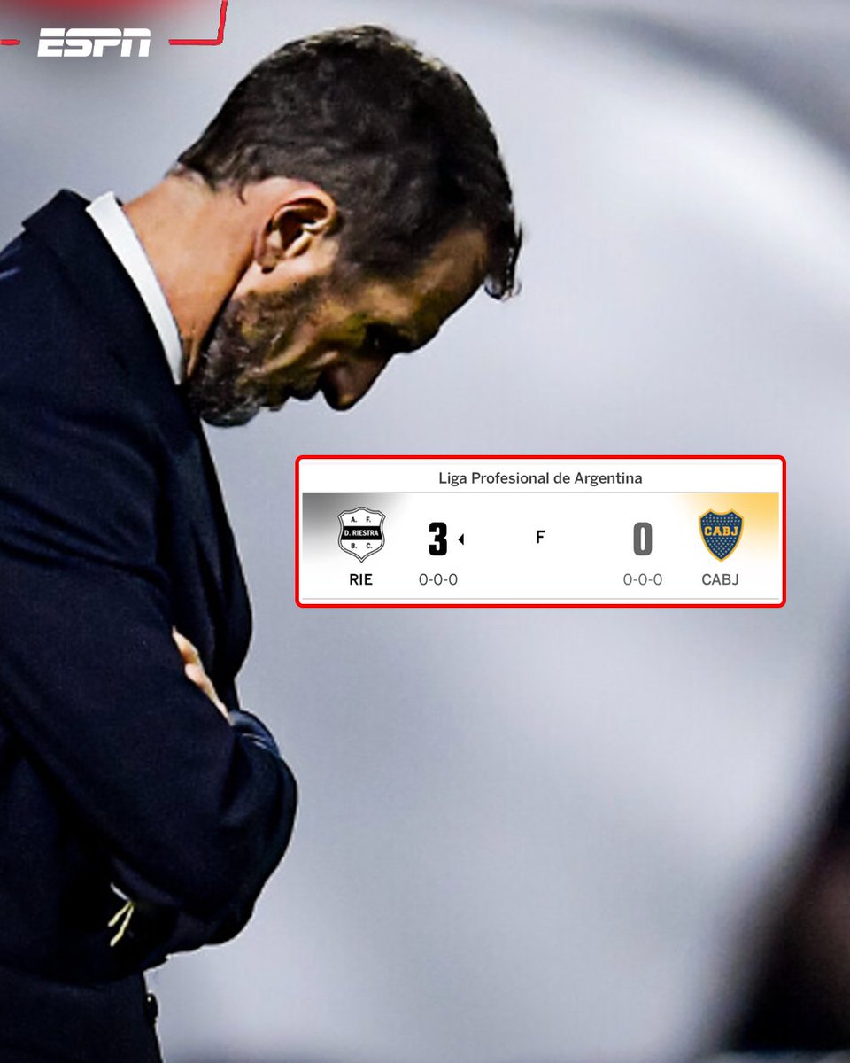ESPN_CENAM's tweet photo. 😬❌TARDE DESASTROSA PARA EL XENEIZE

Riestra le pasó por encima a Boca Juniors con un 3-0 que NADIE PUEDE CREER.😳 https://t.co/GMQYEQ9FKf