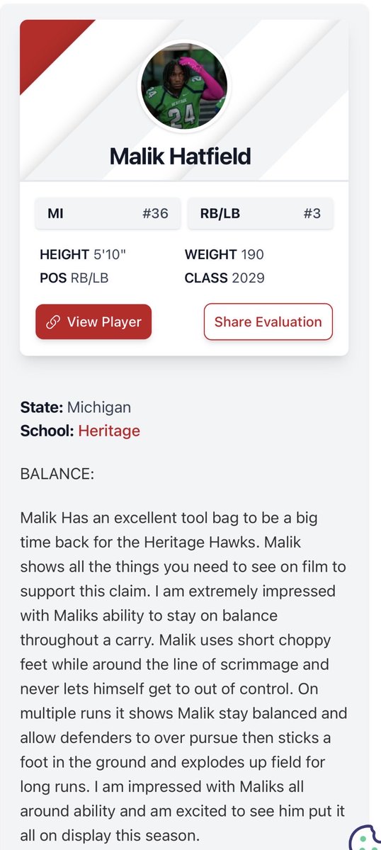 MalikH2029's tweet photo. Blessed and very thankful for the right up @scoutRyanPRZ 
@MIexposure @PrepRedzoneMI @TrambleJoe @ScoutTyGraham @FBCoachEngle @CoachWalkerDU4 @CoachOlejniczak @CoachDenham1 @CoachTonyAlford @TerrenceIsaac1 @MalikGill5 @CoachSpalding_ @CoachJayHill 
@CoachJuluke @jthel2 https://t.co/wOKKWk3EKa