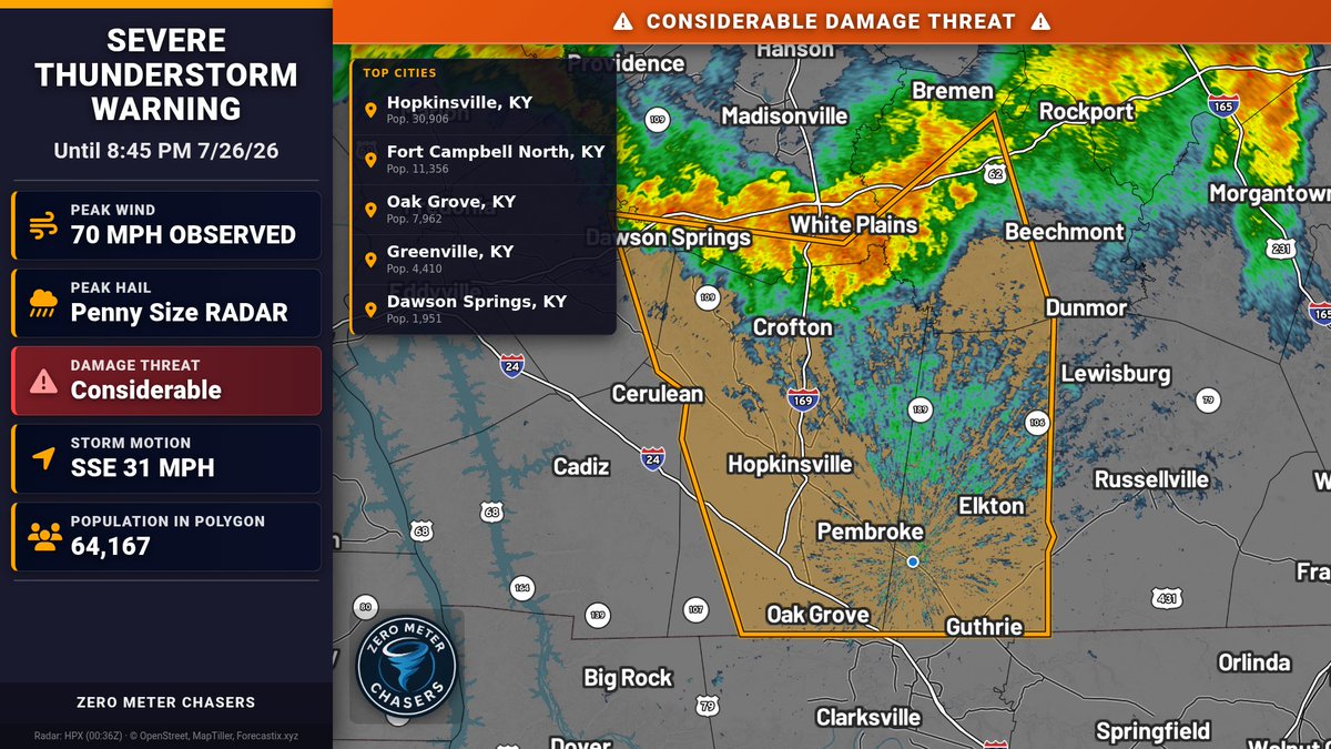 Severe Thunderstorm Warning for Caldwell, KY & Others until 8:45