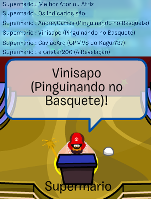 PuffleDaFofoca's tweet photo. O ganhador na categoria Melhor ator/atriz foi Vinisapo com Pinguinando no basquete! Realmente uma atuação de milhões, Vinisapo agradeceu a todos que o apoiaram; será que veremos ele novamente no oscar do ano que vem? https://t.co/RfuAgDo7vp