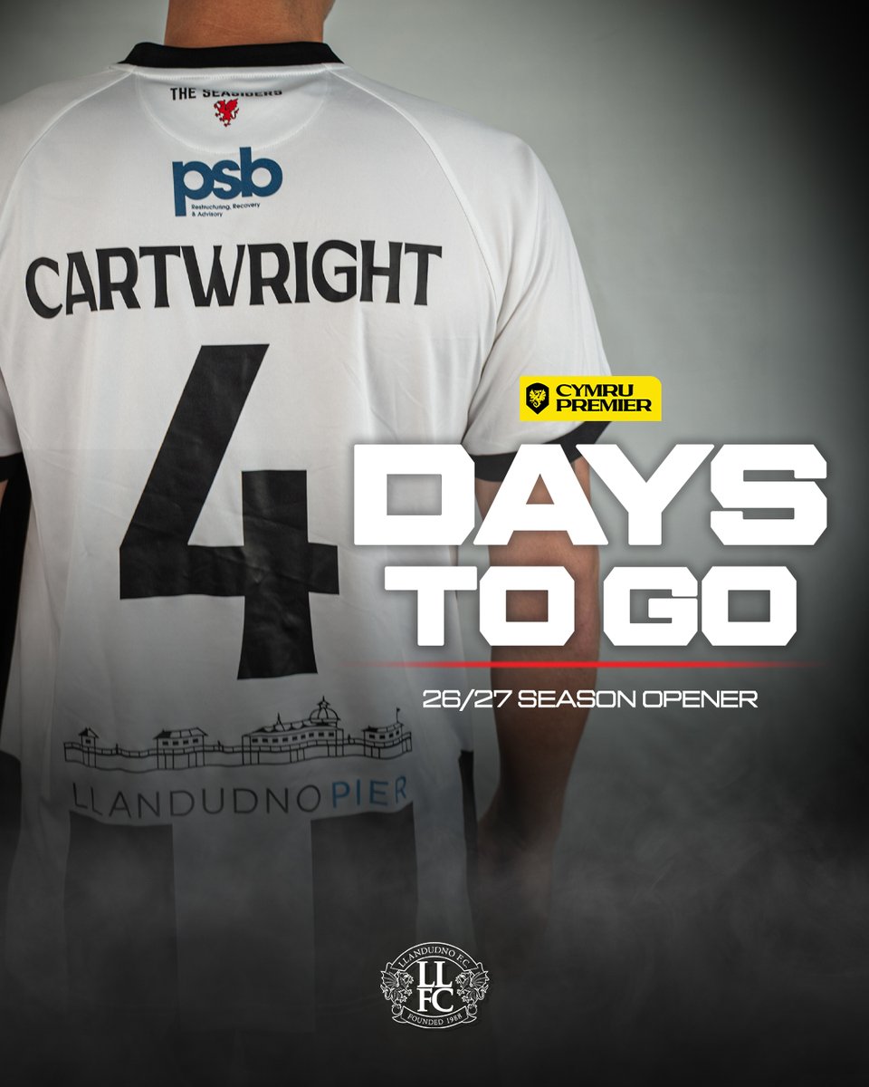 LlandudnoFC's tweet photo. 4 days to go. ⏳

Our return to the Novira Cymru Premier is almost here...

🎟️ Secure your tickets now via Fanbase:
https://t.co/fNHBfHNgmm

#Llandudno #LlandudnoFC #WeAreOne #KeepTheFaith https://t.co/of79tergAx