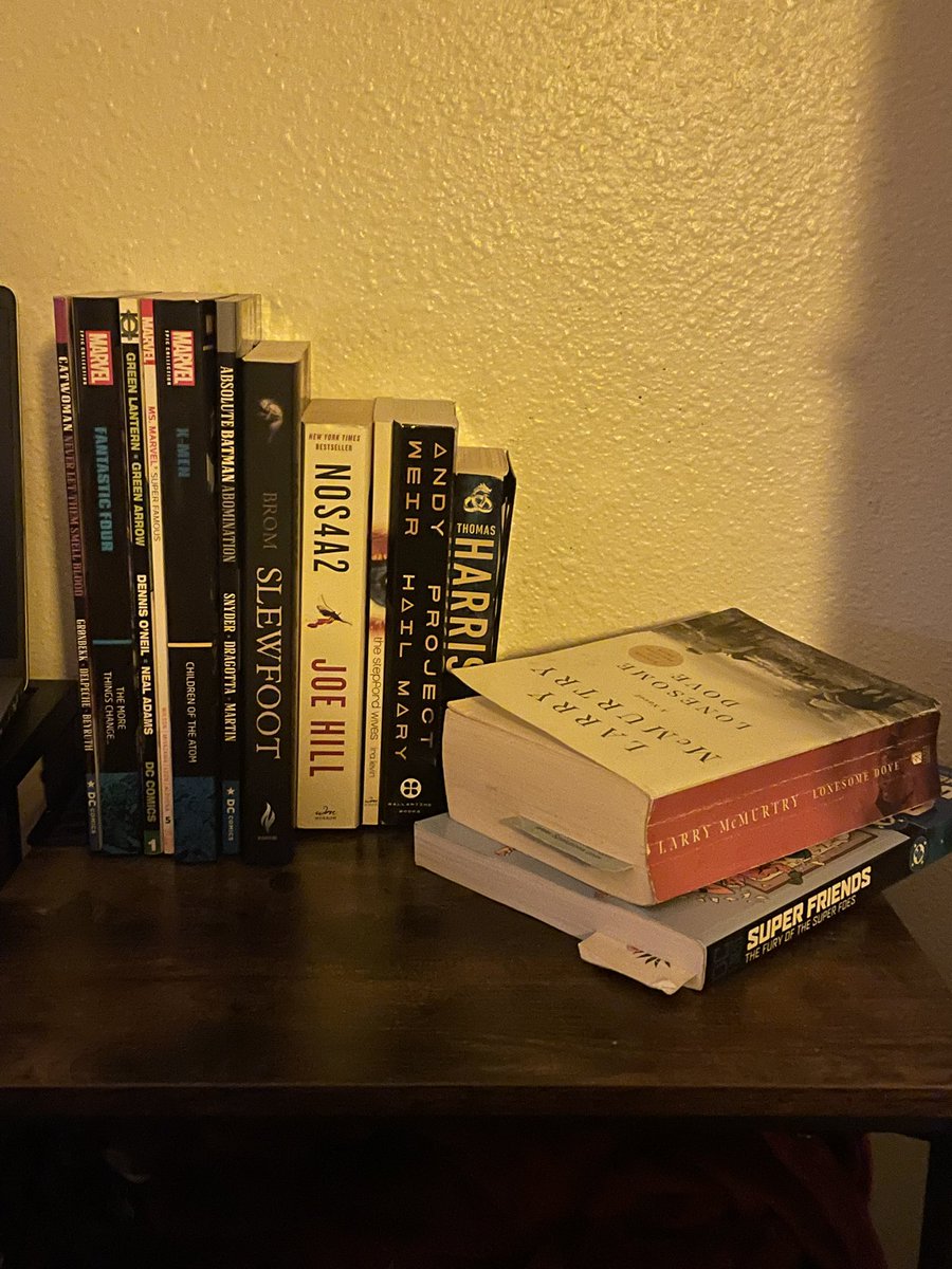average_zac's tweet photo. TBR shelf 7/26/26

Currently reading Lonesome Dove and Super Friends: The Fury of the Super Foes https://t.co/PcyPetnIRI