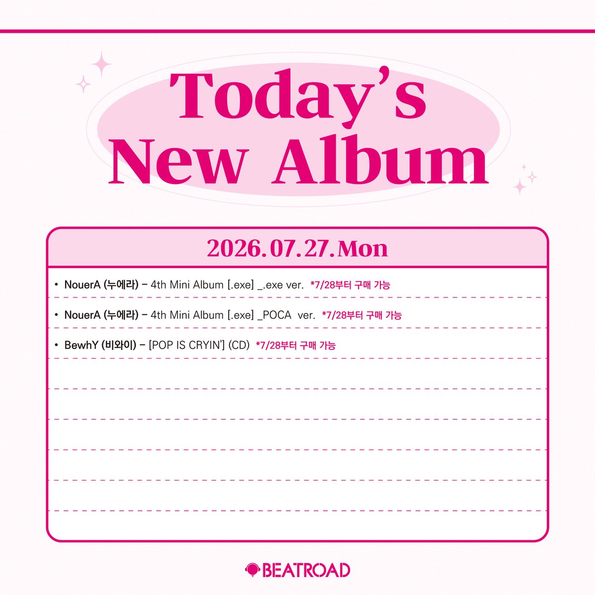 BEATROAD1's tweet photo. 📌#NouerA #누에라 [.exe]
📌#BewhY #비와이 [POP IS CRYIN']

오늘 입고 예정이며
11/05(수) 11:00AM부터 구매 가능합니다🎶
비트로드 홍대점에서 기다릴게요❣

🎁2층 카페 이용 시, 해당 게시글을 보여주시면
10% 할인됩니다!
(*당일 게시글에 한 해 적용됩니다)

📍 주소: 서울 마포구 잔다리로6길 35. 2, 3층 비트로드

#exe