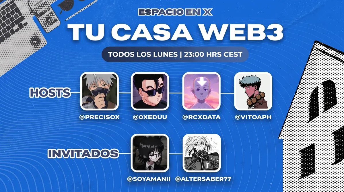 LaFamilia_so's tweet photo. Acompañanos hoy para el Ep.3 de Tu Casa Web3   

Los señores de @casaweb3 hablan de lo que importa en web3 hosteado por @LaFamilia_so

@0xeduu, @rcxdata, @precisox, @VitoApH

Lunes 20:  (En aproximadamente 3 horas y 30 minutos)   

 🇪🇸→23:00
🇲🇽→15:00 
 🇻🇪→17:00
 🇦🇷→18:00 https://t.co/vLBXMK8jqQ